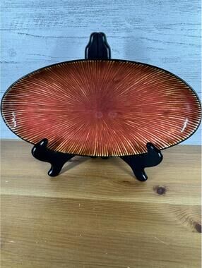 Pier 1 Stoneware Rust Red Textured Oval Platter Serving Plate 12" Rustic Vintage